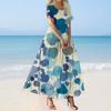 Women's Summer Casual Floral Print Short Sleeve O Neck High Waist A Line Tiered Flowy Boho Maxi Dress