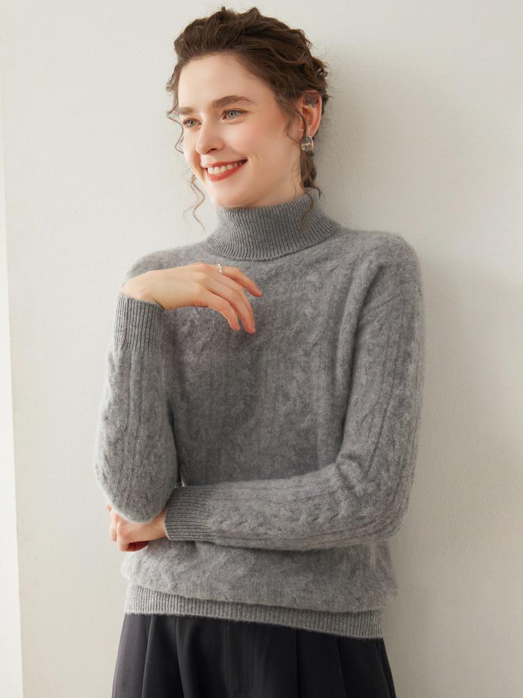 Women's Three-Ply Thick Cashmere High-Neck Pullover Sweater - Warm Knitted Base Layer