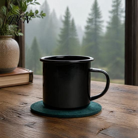 Durable Steel Water Cup Enamel Coffee Mug with Handle, Retro Style Cup, Smooth Reusable Hot Tea Surface Portable Drinking for And Milk Nostalgic Home