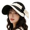 Polyester Wide Brim Sun Cap Portable Women Sunshade Hat Contrast Color Visor Cap  Seaside Vacation