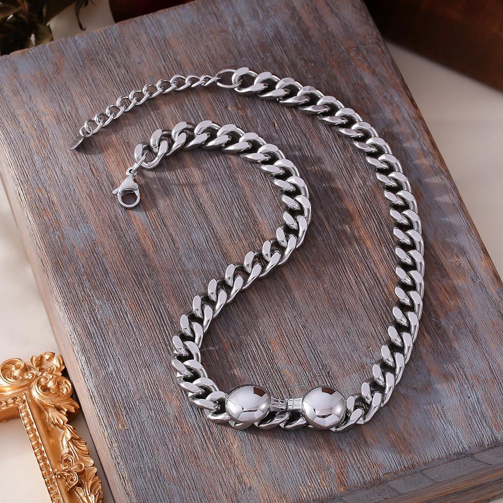 Chic European & American Fashion Stainless Steel Necklace & Bracelet Set - Light Luxury Decorative Chain