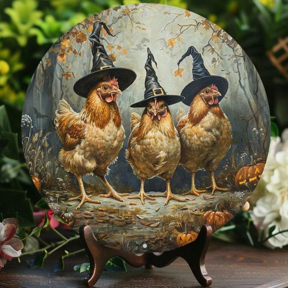 

Vintage Witch Chicken Metal Tin Sign 8x8 Inch Retro Wall Decor for Halloween Kitchen Bar Garage 20x20 разноцветный