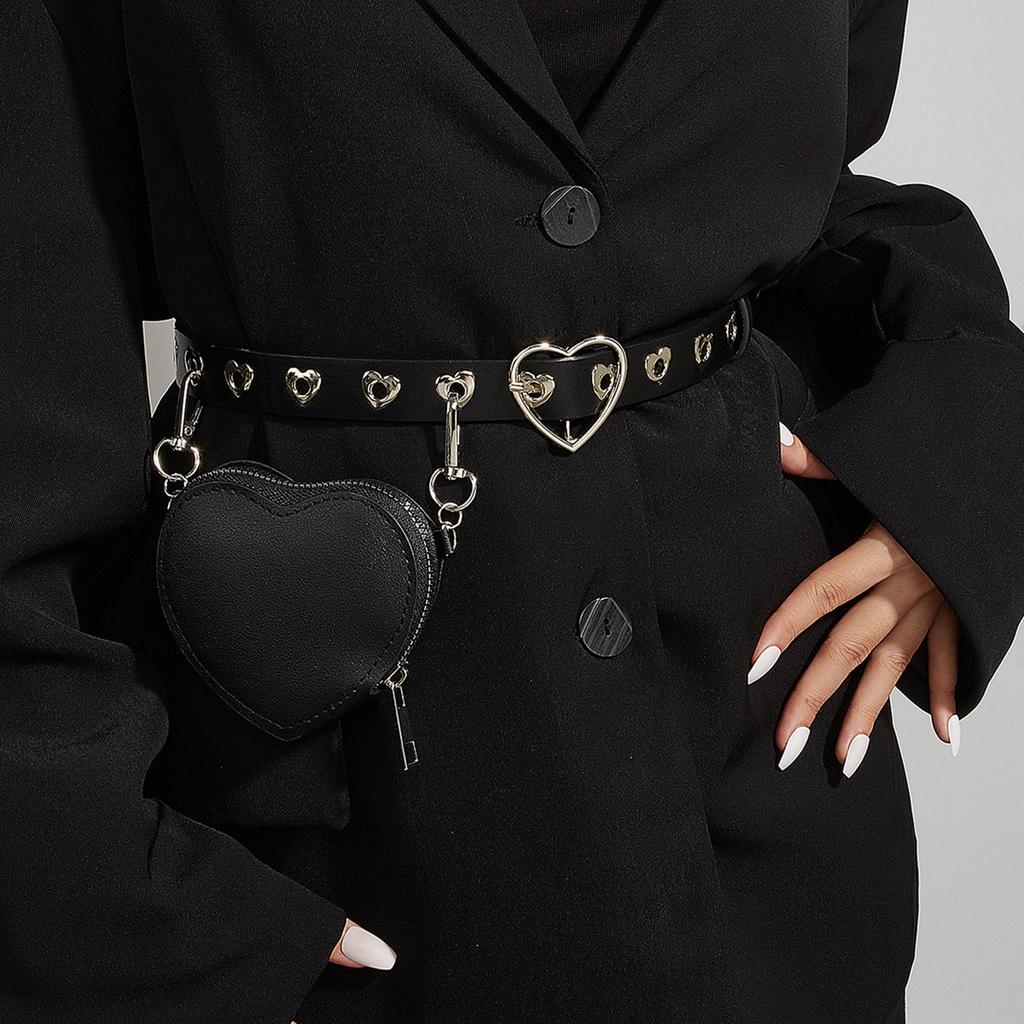 LoveHeart Buckle Waist Belt Subculture Pin Buckle Waistband Punk Rivet Studded Belt Waist Bag for Coat Women Accessories