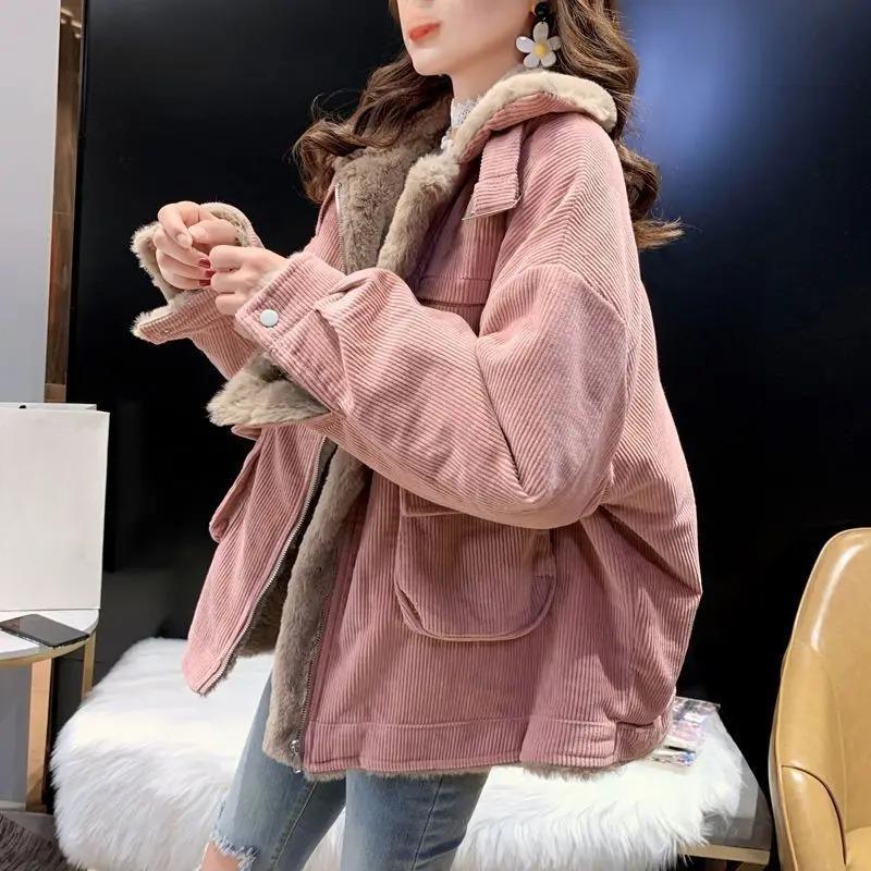 

Женское пальто с хлопковой подкладкой, свободный крой, флисовая подкладка, утолщенная, средней длины, модная куртка M розовый