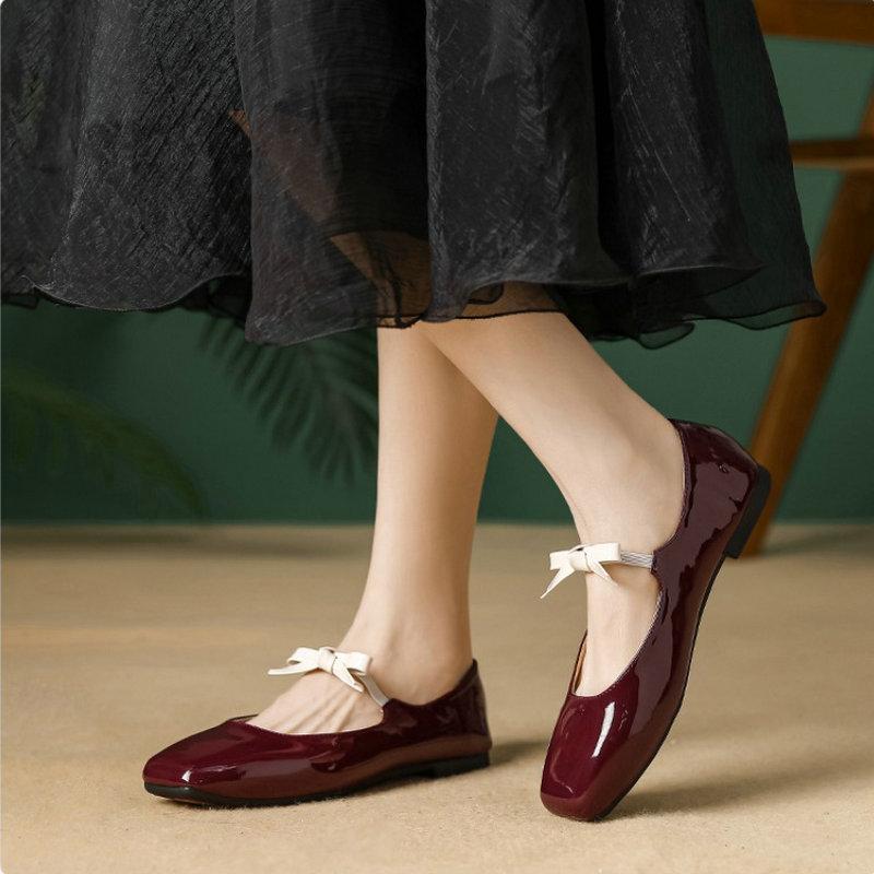 Fashion Flat Shoes for Women 2025 New Spring and Autumn Bow Shallow Mouth French Retro Ballet Red Mary Jane Shoes Large Size 44 43