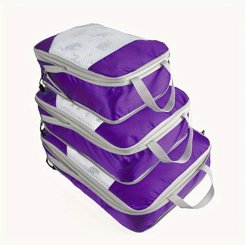 3pcs Portable Travel Storage Bag Set With Mesh Stitching, Double Layer Zipper Foldable Luggage Organizer, Clothing Storage Bags