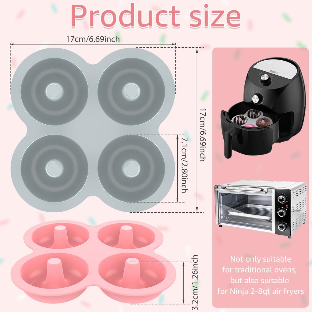 4 Donut Molds 4/6/8 Cavity Silicone Donut Plate Non Stick Baking Donut Plate Heat Resistant Bagel Muffin Multi Baking Tool