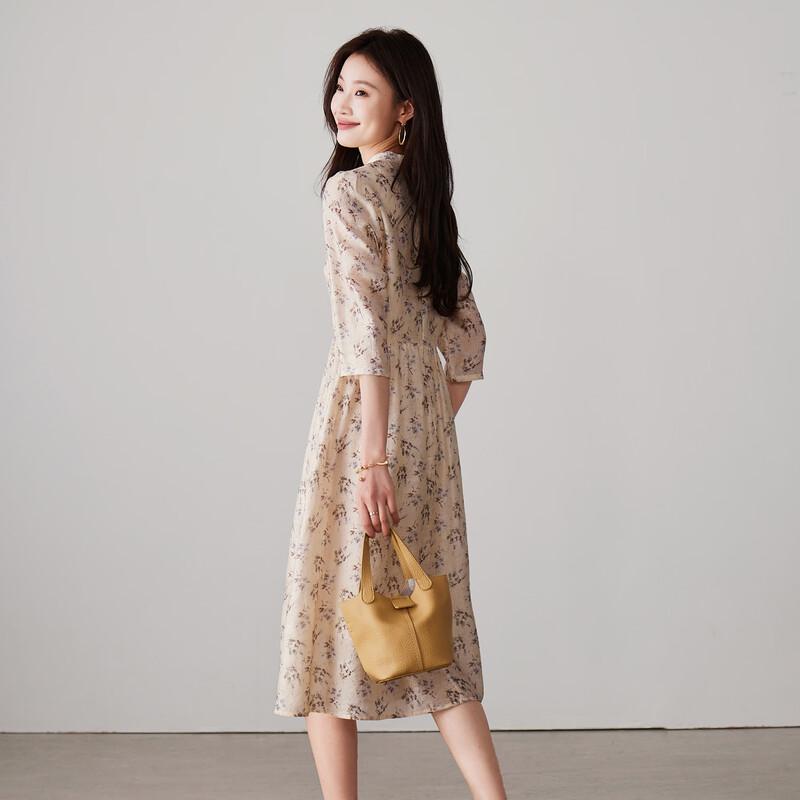 SOFSIL 2026 Spring Floral Cheongsam Button Mid-length Dress