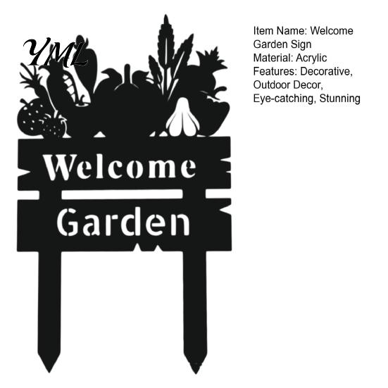 Decorative Garden Markers Welcome Yard Sign, Wildflowers/Vegetables Silhouette Black Stake, Outdoor Soil Insert Acrylic Rustic Lawn Sign for