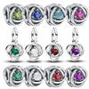Silver S925 Twelve Month Birthstone Heart Eternity Charms Beads Pendant Fit Original Bracelet for Women DIY Fine Jewelry