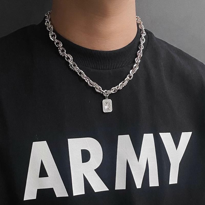 Unisex Cuban Chain Necklace: Titanium Steel, Hip-Hop Style, Rock Sugar Letter Design