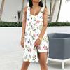 Women Plus Size Scoop Neck Sleeveless Ginkgo Leaf Printed Side Slit Tank Dress And Shorts Two Piece Set