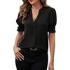 Women's V-Neck Elegant Puff Sleeve Color Shirt Top