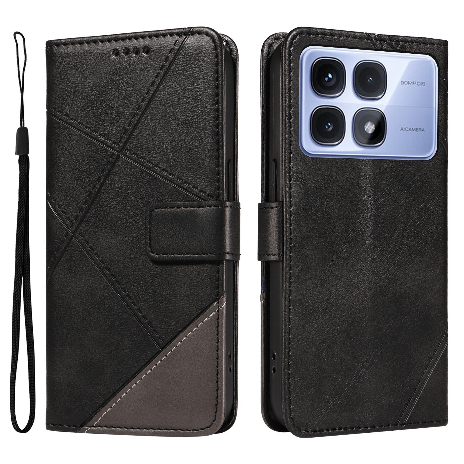 

For Xiaomi Redmi K70 Ultra Case Leather Geometric Line Wallet Phone Cover with Wrist Strap A