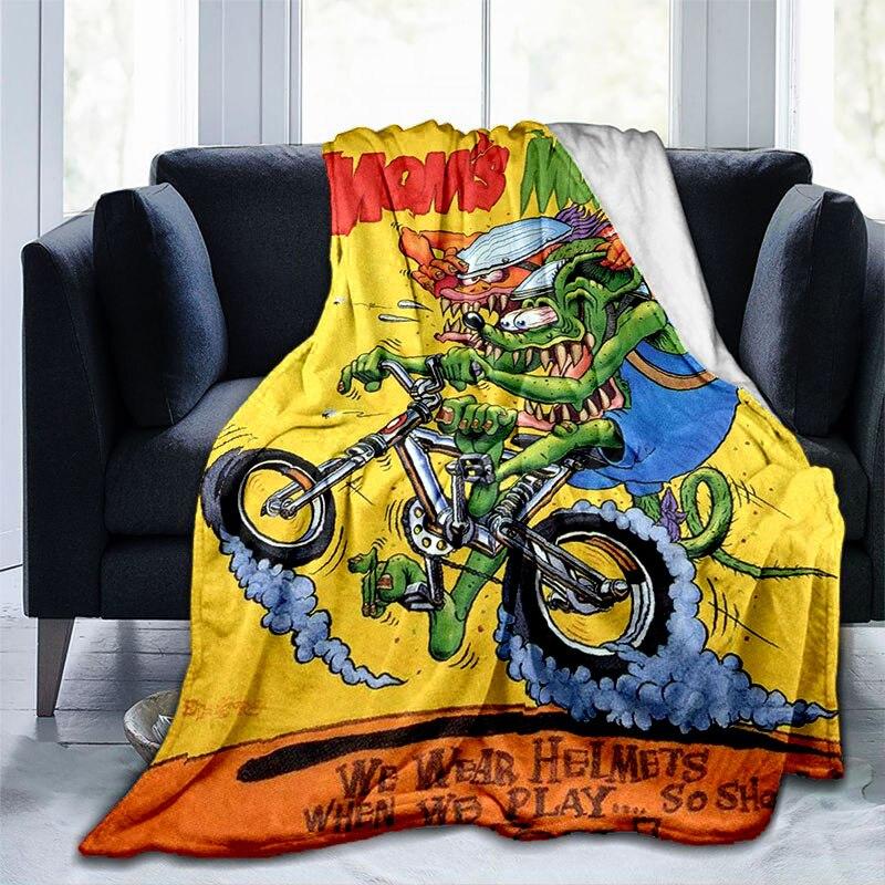 Rat Fink Fashion Throw Blanket Modified Car Culture Funny Accessories for Motorcycle Club Garage Man Cave Home Living Room Decor