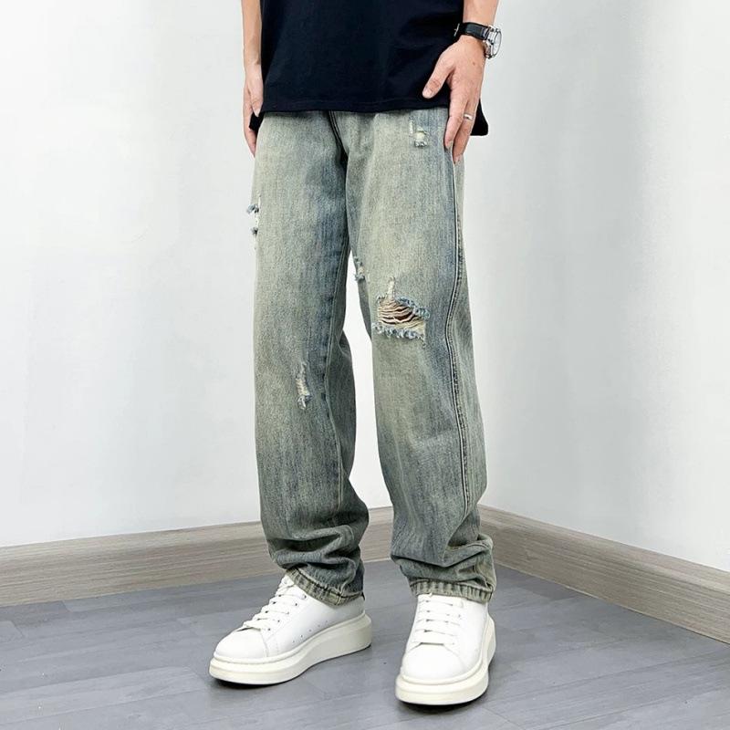 Old Washed Jeans Men's Loose Straight Wide-leg Light-colored Floor Pants Men's Spring and Autumn New Casual Long Pants