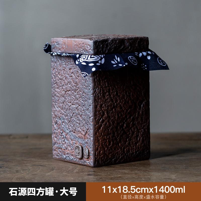 Pottery Sealed Jar Ceramic Tea Caddy Moisture-proof Sealed Tank Tea Jar Tea Container Home Square Tank Candy Jar Storage Box