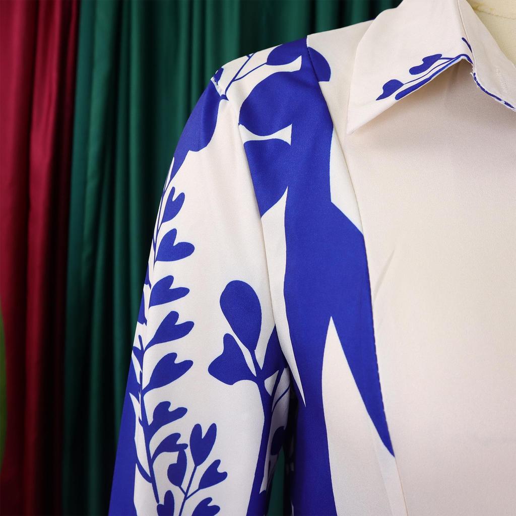 European and American Plus Size Women's Irregular Lapel Dress with Temperament Print