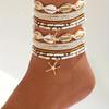 14pcs Boho Chic Beaded Anklet Set Elegant Gold Color Starfish Shell Charms Multi-Layer Beach Foot Anklets Daily Wear Jewelry