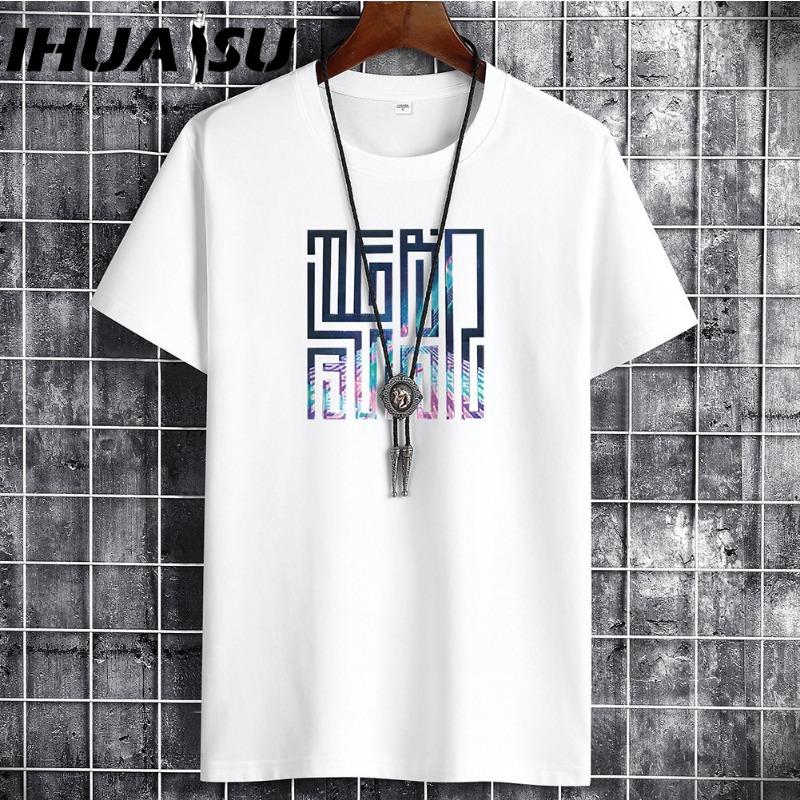 

Футболка с коротким рукавом IHUASU из хлопка, мужская модная свободная рубашка с коротким рукавом, напечатанная сострадательная рубашка L белый