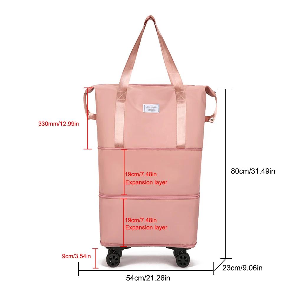Collapsible Trolley Bag with Wheels Luggage Rolling Bags Large Capacity Dry-Wet Separation Unisex Business Trip Bag