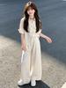 2026 New Girls' Korean Style Suit Set: Mid-Sleeve Shirt & Wide-Leg Pants for Summer