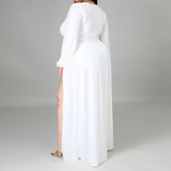 Einfarbiges Maxikleid mit geteiltem Saum für Damen, V-Ausschnitt, gerafft, bodenlang, übergroßes Kleid, Streetwear