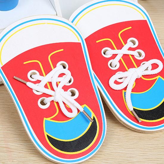 Wooden Threading Lacing Shoes Training Board Kids Toddler Early Learning Toy