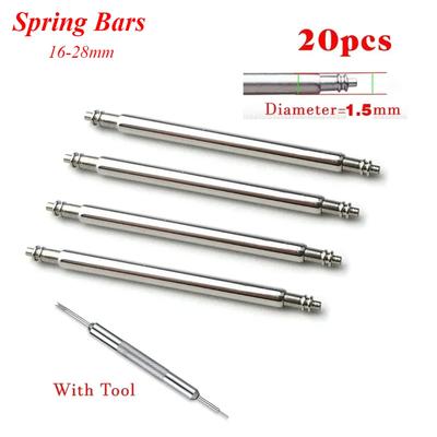 Barras de Resorte de 1.5 mm de Diámetro Acero Inoxidable Correa de Reloj Pasadores de Enlace de Barra de Resorte 16/17/18/19/20/21/22/23/24/25/26/27/28 mm Herramienta de Reparación