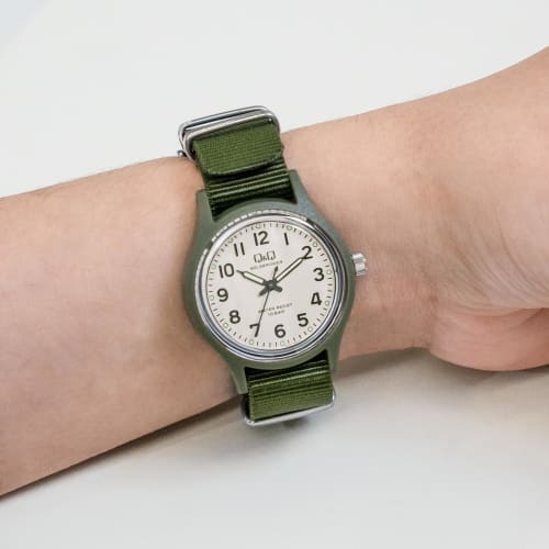 Citizen Q&Q Men's Analog Solar Watch, Water Resistant To 10 ATM, Nylon Strap, Green, E05A-006VK