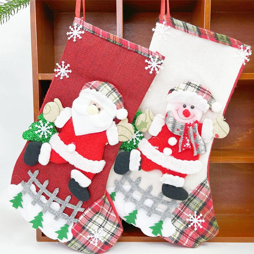 4PCS/SET Christmas Stockings Socks Christmas Tree Hanging Pendant Ornaments Candy Gift Socks Gift Bag For Kids Santa Claus Decor