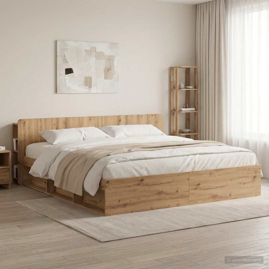 Headboard Cabinet with Storage Artisan Oak Wood Based Material