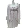Elegant Sweet Simple Women Robe Gown Sets Chic Lace Bow Sleepwear Breathable Slim Nightdress