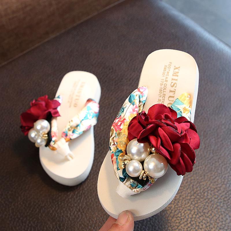 Summer Non Slip Children's Flip Flops Girls Fashion Beach Shoes Pinch Sandals Female Flowers Slippers Wear