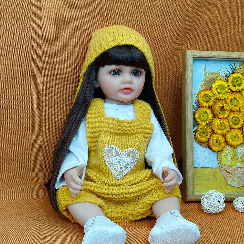 55CM Lalka Reborn z Pełnego Silikonu Można Wkładać do Wody Miła Słodka Betty Lalka Noworodka Wklejane Długie Włosy Lalki Symulacyjne dla Dzieci Prezent na Urodziny Boże Narodzenie