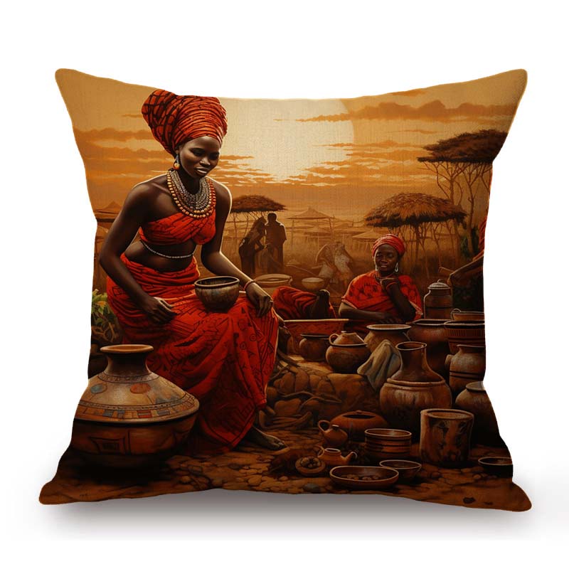 Beautiful African Girl Traditional Africa Costume Fashion Art Lady Oil Painting Ethnic Style Sofa Pillow Case Cushion Cover