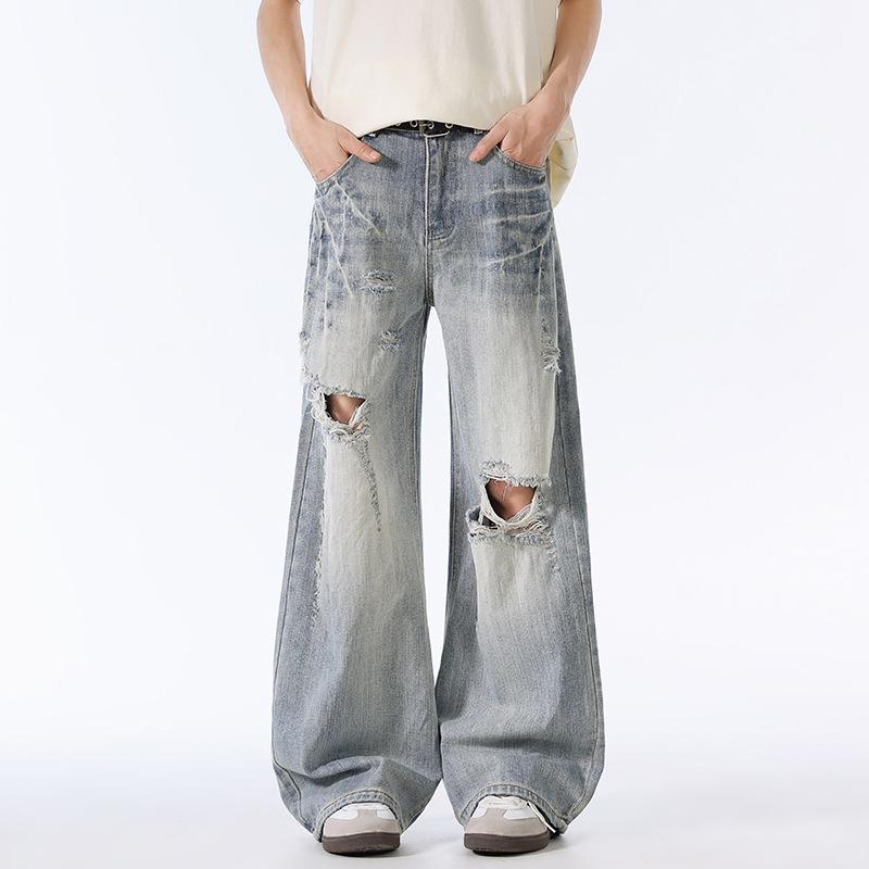 

Мужская одежда, Летние новые бамбуковые мужские джинсы широкого кроя 2XL синий