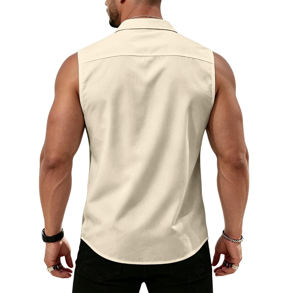 Men's Workwear Lapel Button-Down Vest Shirt - Lightweight Sleeveless Top