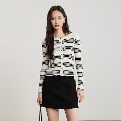 Ge Jin Women's Striped Long Sleeve Knit Sweater