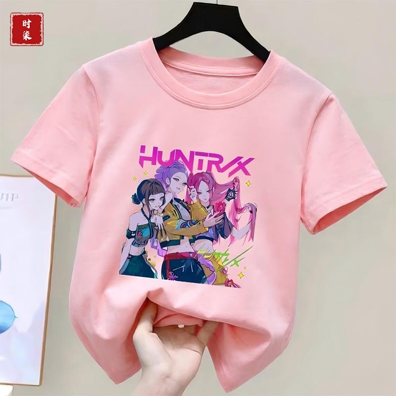 Childrens Kpop Demon Hunter Tshirt girls shortsleeved Tshirt childrens Saja Tshirt childrens casual clothing