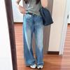 Large Size Do Old Crease Jeans Women Blue Straight Washed High Waist Drape Loose Skinny Wide Leg Dragging Trousers Jeans for Women Long Denim Pants