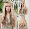 Světle blond hnědá melír Dlouhé přírodní vlnité syntetické paruky pro ženy Umělé vlasy s ofinou Paruka na denní párty odolná vůči teplu
