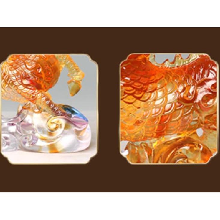 Auspicious Qilin LIULI Ornament Handcrafted Chinese Mythical Beast Sculpture with Cloud Base, Feng Shui Good Fortune Symbol for Living Room Office