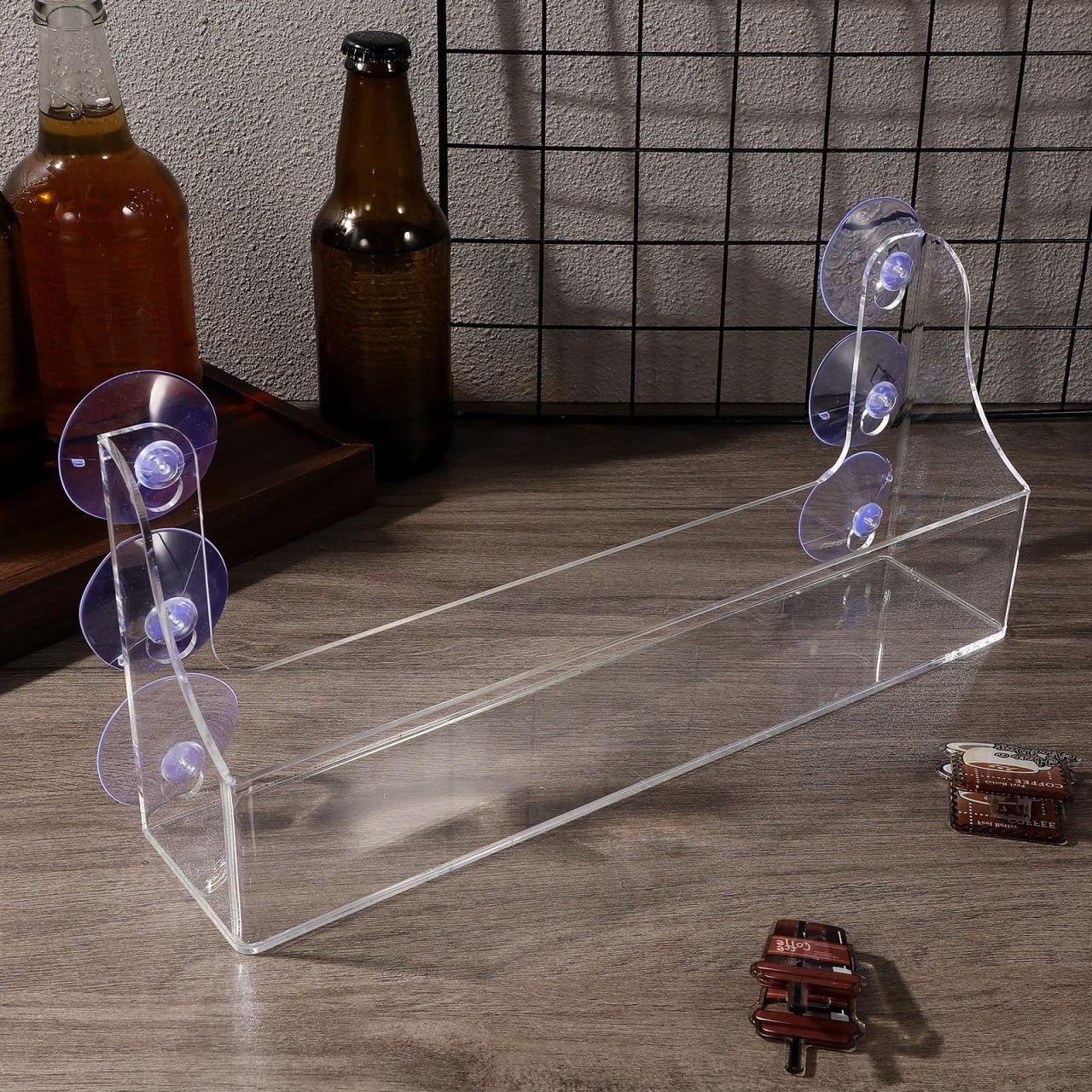 

DOITOOL Suction Cup Refrigerator Rack Organizer, Clear Acrylic Refrigerator Storage Shelf for Refrigerator to Can Hold Spices, Jar of Olive Oil,