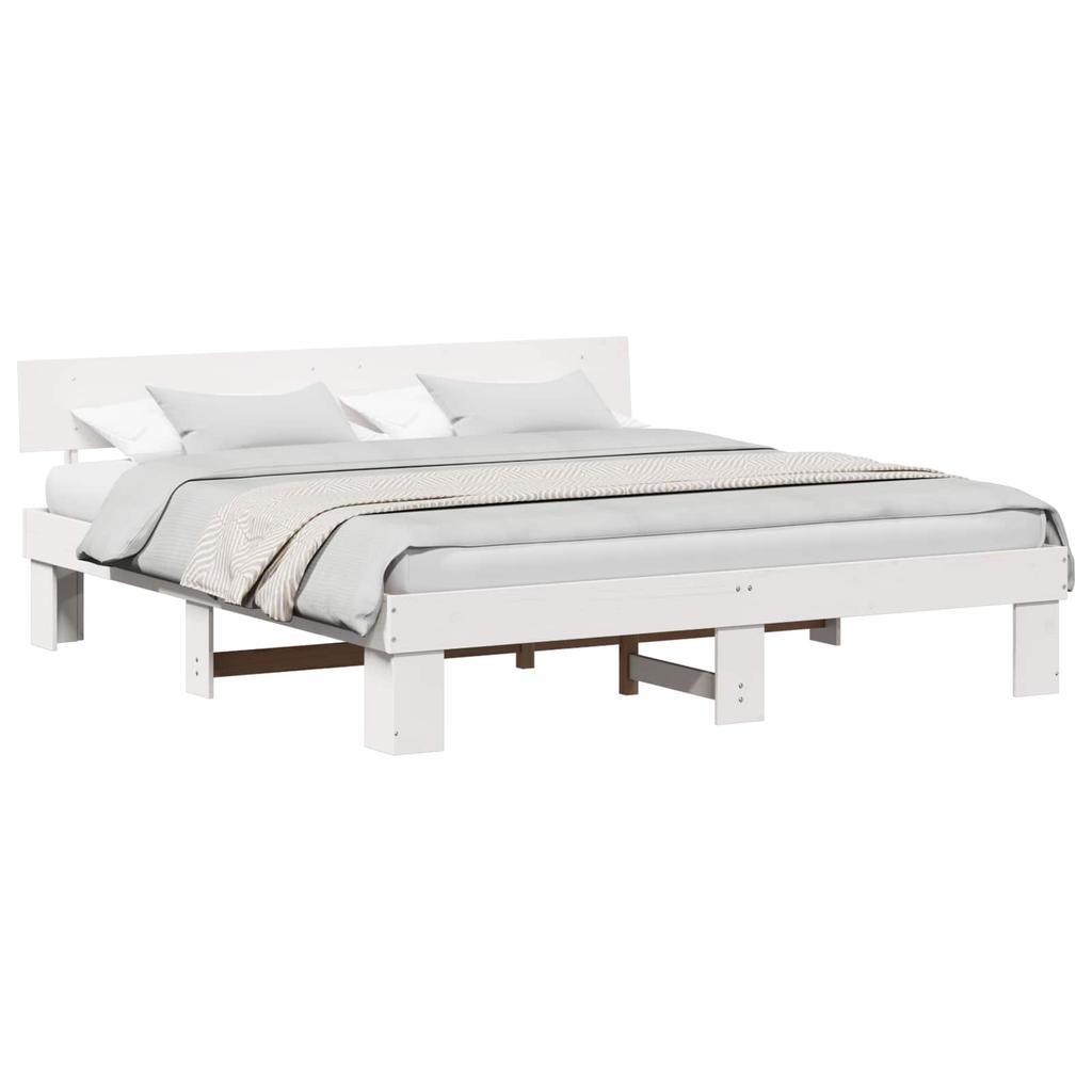 Bed Frame with Headboard White 180 X 200 Cm Solid Pine Wood