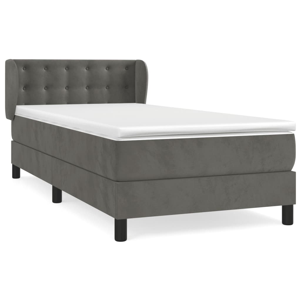 Vidaxl Continental Bed With Mattress, Dark Grey Velvet, 100X200Cm