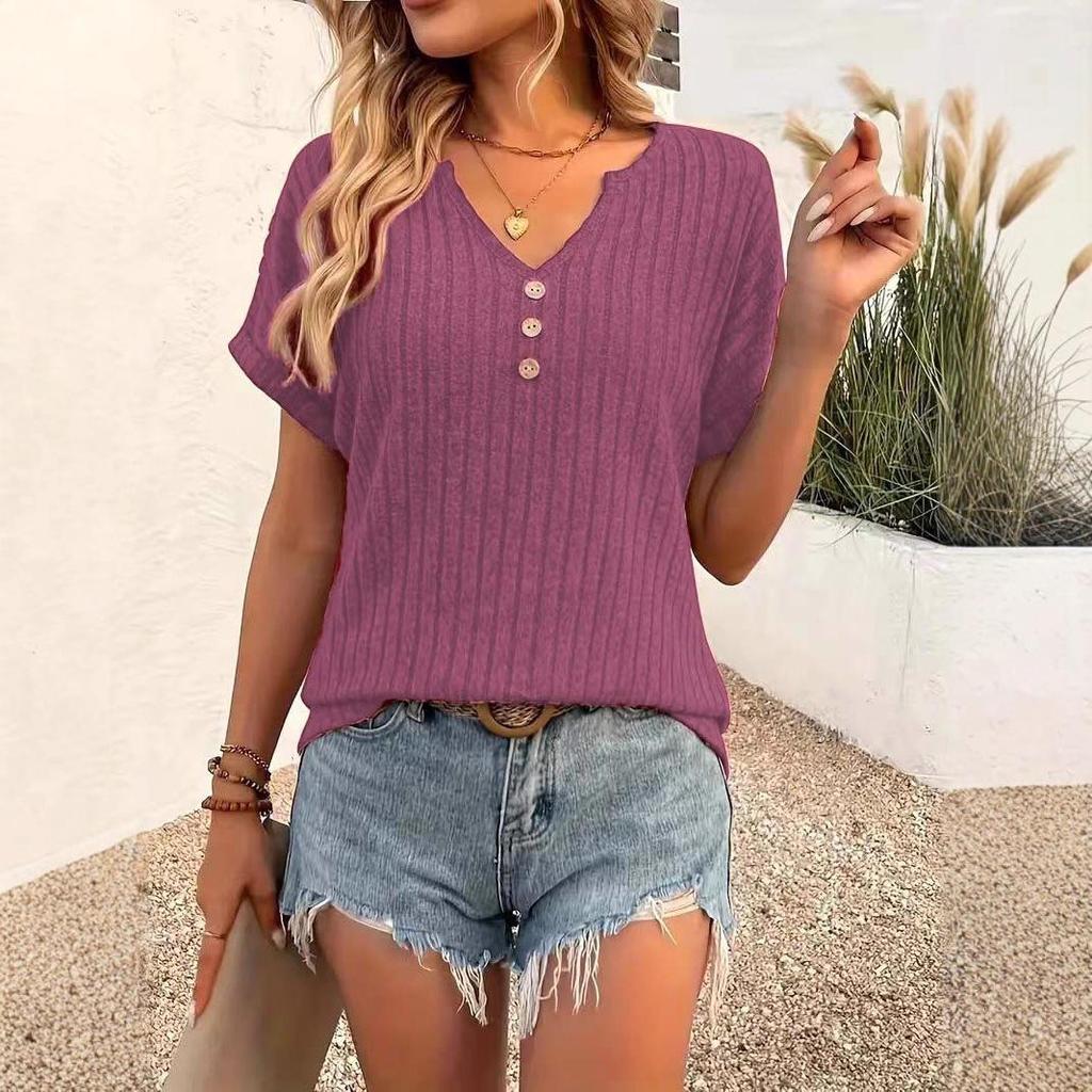2025 Elegant V-Neck Short-Sleeve T-Shirt for Women