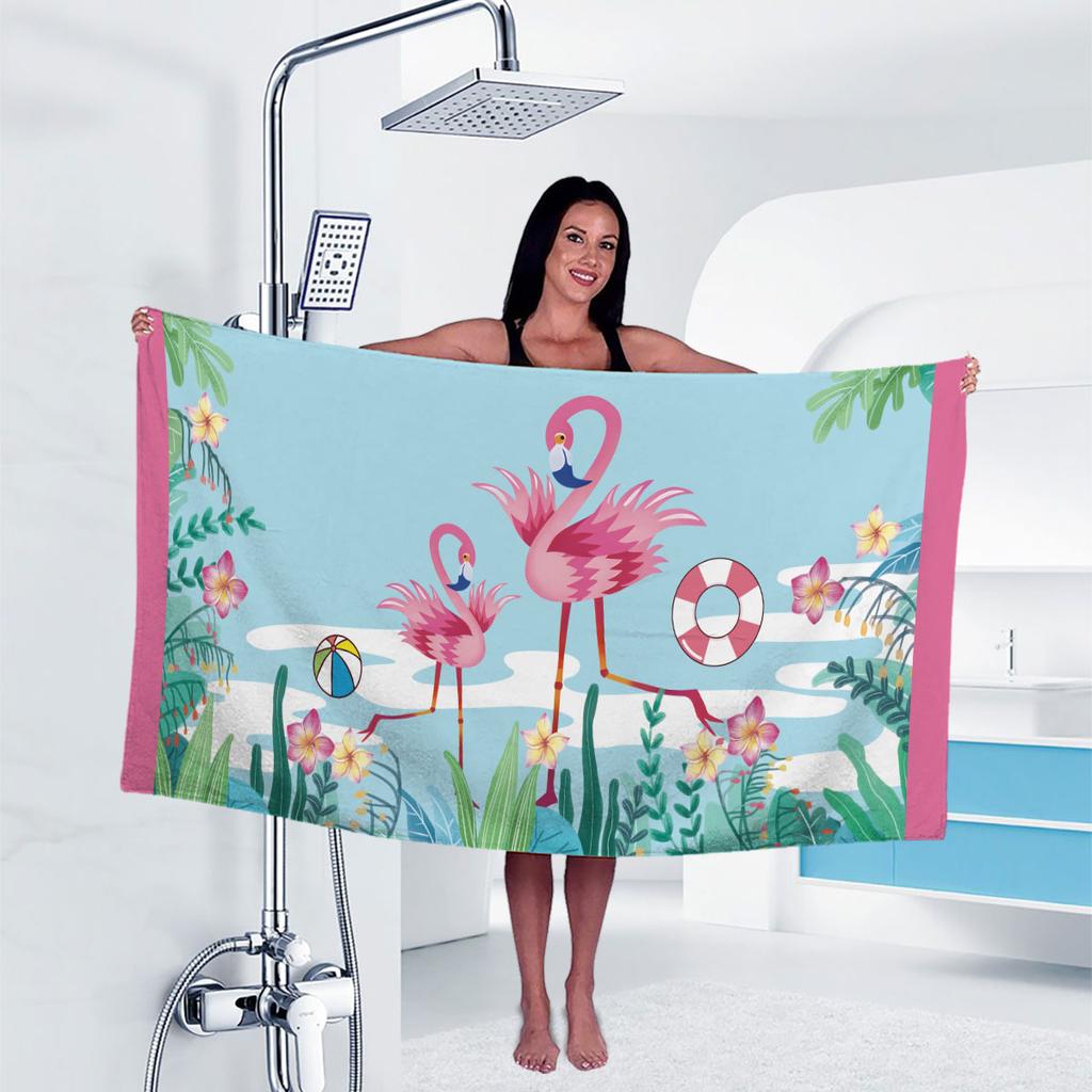 1pc flamingo Print towel Sports Quick-Drying Super Absorbent Camping Towel Super Soft Lightweight Gym Swimming Yoga Beach Towel