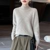 Women Diamond Pattern Half High Neck Long Sleeve Knit Top Casual Slim Fit Wool Sweater Solid Color