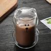300ml Kreativer Bär Doppelbecher Personalisierte Kaffeetasse mit Deckel Transparente Glas Kaffeetasse Niedliche Cartoon Bernstein Bär Tassen